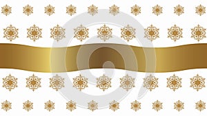 HD Christmas white background with golden disappearing snowflakes and waving ribbon