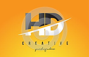 HD H D Letter Modern Logo Design with Yellow Background and Swoosh.