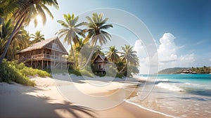 HD Illustration Beach Cottages with Palm Tree. Desktop Wallpaper photo
