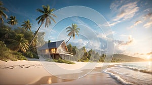 HD Illustration Beach Cottages with Palm Tree. Desktop Wallpaper photo