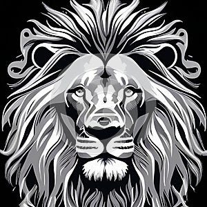 HD logo illustration of a head of a safari jungle lion king, vector, brand logotype, black, white, nature, ai generative