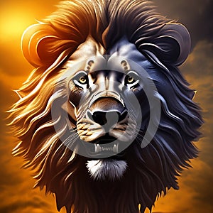 HD logo illustration of a head of a safari jungle lion king, vector, brand logotype, black, white, nature, ai generative