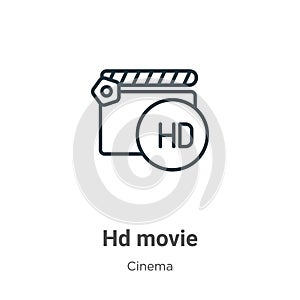 Hd movie outline vector icon. Thin line black hd movie icon, flat vector simple element illustration from editable cinema concept