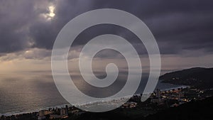 HD Time lapse. moving clouds over ocean