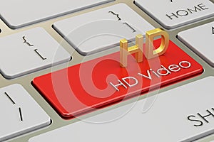 HD video concept on red keyboard button, 3D rendering