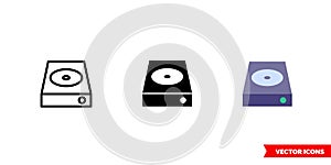 HDD disc icon of 3 types color, black and white, outline. Isolated vector sign symbol