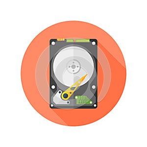 Hdd disk flat design isolated vector round icon