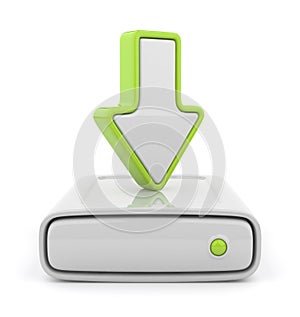 HDD drive and arrow. Upload data icon 3D