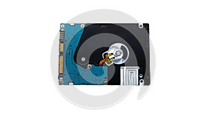 HDD. Front view of the HDD. Storage concept Open hard drive. Storage drive isolated on white background.