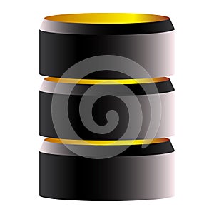 HDD, hard disk drive, mainframe computer stacked cylinder icon. Server, webhosting, webhost concepts