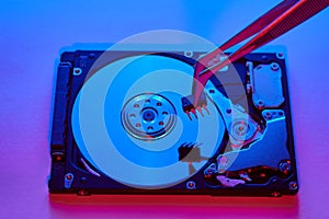 Hdd or harddrive, part of computer, cyber security and data theft concept, data privacy