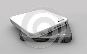 Hdd, mini hard disk drive white and dark colors, components, Illustration