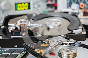 HDDs in a test laboratory ready for data recovery or repair