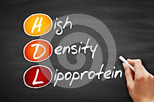 HDL - High-density lipoprotein, acronym health concept on blackboard