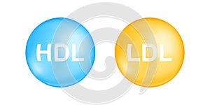 HDL and LDL cholesterol types. Good and bad cholesterin concept. High and low density lipoprotein balls isolated on