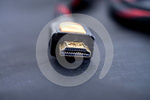 HDMI  audio video cable on black background