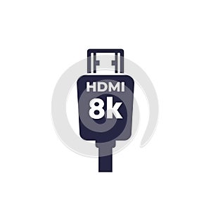 HDMI 8k cable icon on white, vector