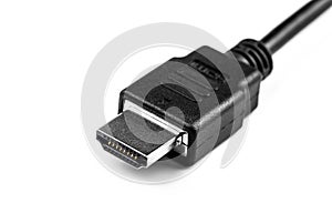 HDMI plug, cable closeup on white background, macro