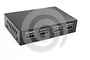 HDMI signal splitter with one input and four outputs to extend the signal of a device up to four photo