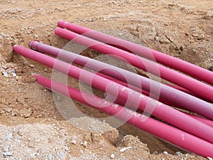 HDPE conduit pipe power conduit installed inside the ground trench.