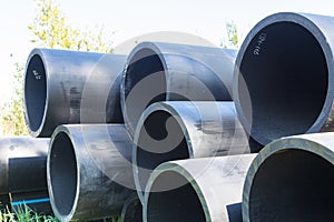 HDPE High Density Polyethylene pipe for water supply at construction site construction of a water supply system plastic pipes for