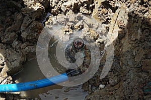 HDPE pipe is broken or burst and under repaired