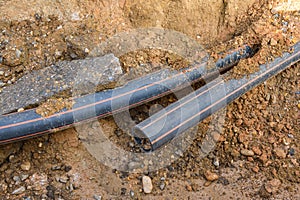 HDPE pipe at construction site. photo