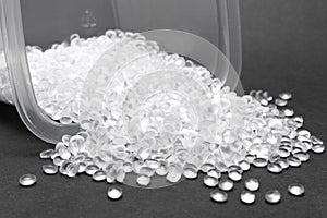 HDPE. Transparent Polyethylene granules.Plastic pellets. Plastic