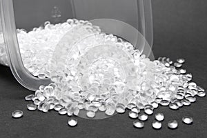 HDPE. Transparent Polyethylene granules.Plastic pellets. Plastic photo