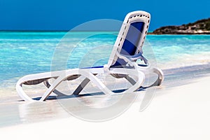 HDR - Beach scene with a sun lounger on the dream beach and horizon Cayo Santa Maria Cuba - Serie Cuba Reportage