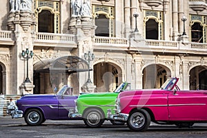 HDR Cuba american classic cars parked on the street in Havana photo