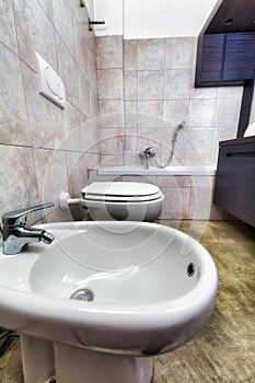 Hdr gray toilette with bidet and tub