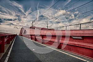 HDR image of red steel bridge