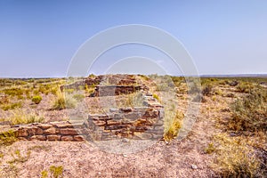 HDR Landscape. Ancestral Puebloan ruins along the Puerco Pueblo Trail at Petrified Forest National Park in Arizona. photo