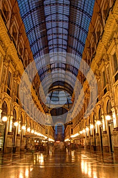 HDR night photo of Galleria Vittorio Emanuele II in Milan