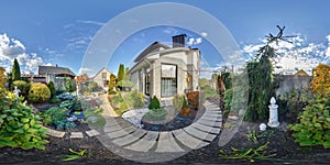 360 hdr panorama on backyard of country house in equirectangular seamless spherical projection, VR content photo