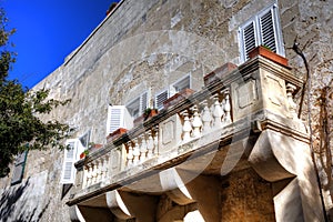 HDR photo of the historic wooden balcony in the historic Mdina city, former Malta capital, Europe