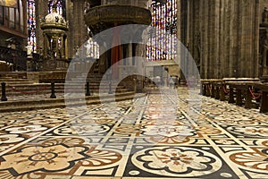 HDR photo Interior of the famous Cathedral Duomo di Milano on piazza in Milan