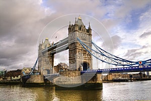 HDR photo of Tower Bridge on a cloudy day