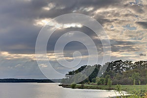 HDR shot of cloudscape over Rothsee in Bavaria