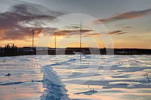 HDR shot of winter dusk in Swedish Lapland, with breakable crust on the snow