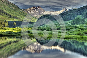 HDR Snow capped mountains and reflections