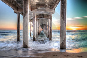 HDR Sunset behind the Huntington Beach pier