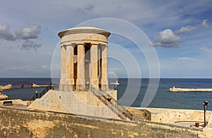 HDR View on the bell tower of Siege Bell Memorial in Valletta, Malta