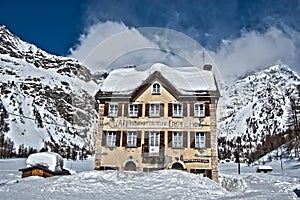 HDR Winter view of an house at mountain