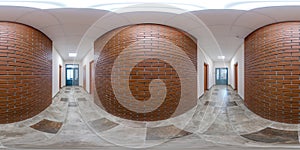 hdri 360 panorama in interior empty corridor with red brick walls in office in full seamless spherical equirectangular projection