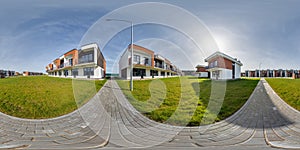 hdri 360 panorama in low-rise residential townhouse or public buildings complex with several multi-level apartments with isolated