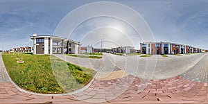 hdri 360 panorama in low-rise residential townhouse or public buildings complex with several multi-level apartments with isolated