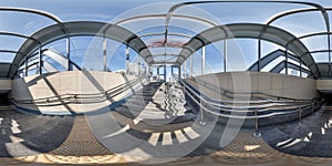 hdri 360 panorama view on pedestrian footpath and stairs inside tunnel or subway in full spherical equirectangular projection. VR