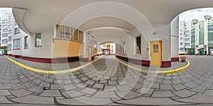 hdri 360 panorama view inside narrow yard of skyscraper house well in full seamless spherical equirectangular projection, ready